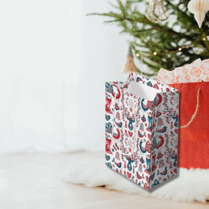 Nordic Red Navy Weihnachtskunst Skandinaviens Mittlere Geschenktüte