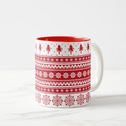 Nordic Red Pattern Geschenk skandinavische Weihnac Zweifarbige Tasse (VorderseiteRechts)