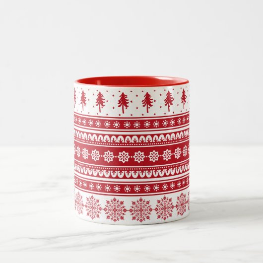 Nordic Red Pattern Geschenk skandinavische Weihnac Zweifarbige Tasse (Mittel)