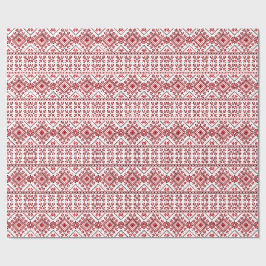 Nordic Red Schwarz-weiß Fair Isle Art Pattern Geschenkpapier (Flach)