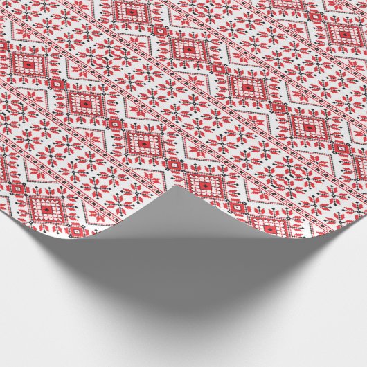 Nordic Red Schwarz-weiß Fair Isle Art Pattern Geschenkpapier (Ecke)