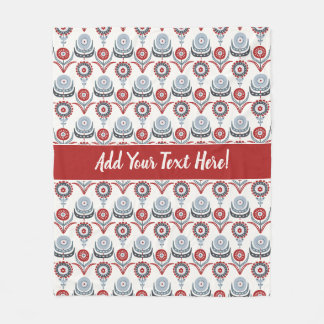 Nordic Red White Blue Charcoal Blume Fleecedecke