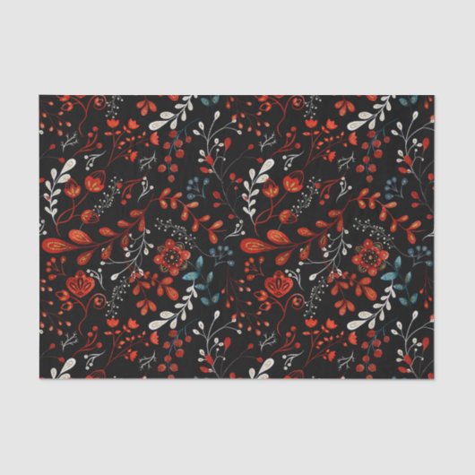 Nordic Red White Blue Floral Watercolor Seidenpapier (Vorderseite)
