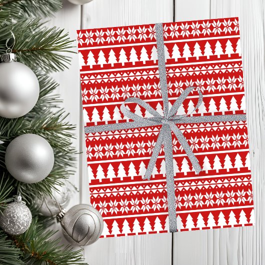 Nordic Red & White Christmas Tree Streifenmuster Seidenpapier
