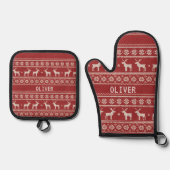 Nordic Reindeer Christmas Personalized Ofenhandschuh & Topflappen-Set (Vorderseite)