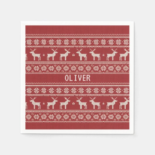 Nordic Reindeer Christmas Personalized Serviette (Vorderseite)