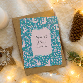 Nordic Reindeer Floral | Blush on Teal Christmas  Dankeskarte