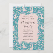 Nordic Reindeer Floral | Blush on Teal Christmas Einladung (Vorderseite)