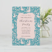 Nordic Reindeer Floral | Blush on Teal Christmas Einladung (Stehend Vorderseite)