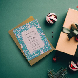 Nordic Reindeer Floral | Blush on Teal Christmas  Einladung