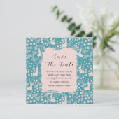 Nordic Reindeer Floral | Blush on Teal Christmas Save The Date (Stehend Vorderseite)