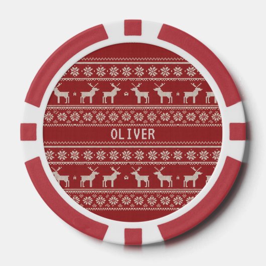 Nordic Reindeer Knit Pattern Personalized Pokerchips (Vorderseite)