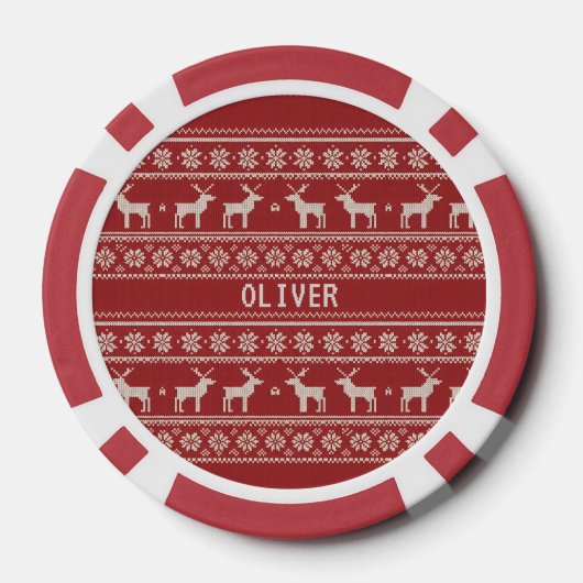 Nordic Reindeer Knit Pattern Personalized Pokerchips (Rückseite)