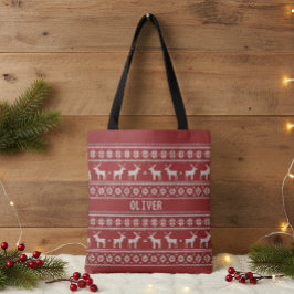 Nordic Reindeer Knit Pattern Personalized Tote Bag Tasche