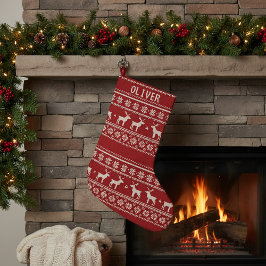 Nordic Reindeer Sweater Pattern personalized Name Kleiner Weihnachtsstrumpf