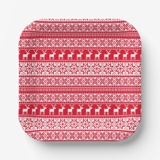 Nordic Reindeer Ugly Christmas Sweater Party Pappteller (Vorderseite)