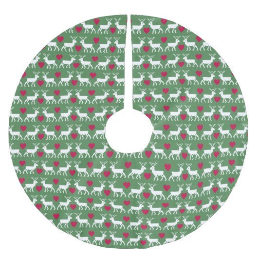 Nordic Rentier & Hearts Muster Polyester Weihnachtsbaumdecke (Vorderseite)