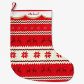 Nordic Rentier Muster Personalisiert Großer Weihnachtsstrumpf (Vorderseite)