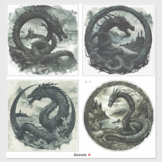 Nordic Samhain Sticker Set - Dragon Design (Blatt)