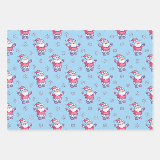 Nordic Santa and Animals Muster auf blau Geschenkpapier Set (Vorderseite 2)