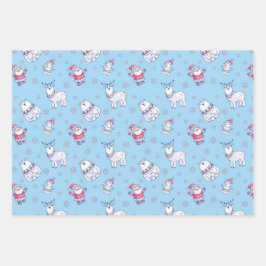 Nordic Santa and Animals Muster auf blau Geschenkpapier Set