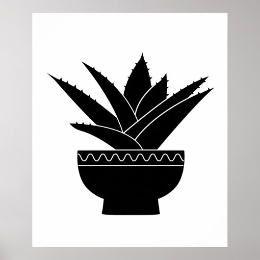 Nordic Schwarz-weiß Minimalistisch Agave Cactus Pf Poster (Vorne)