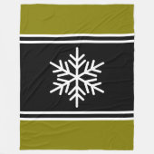 Nordic Snowflake Black Golden Olive Weiße Streifen Fleecedecke (Vorderseite)