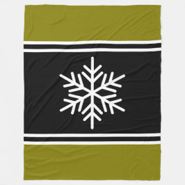 Nordic Snowflake Black Golden Olive Weiße Streifen Fleecedecke