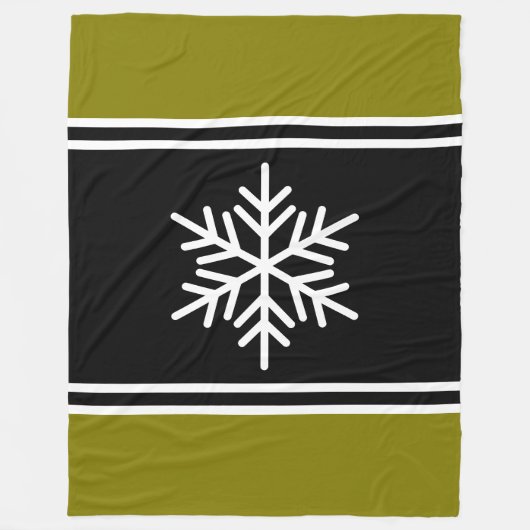 Nordic Snowflake Black Golden Olive Weiße Streifen Fleecedecke (Vorderseite)