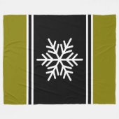 Nordic Snowflake Black Golden Olive Weiße Streifen Fleecedecke (Vorderseite (Horizontal))