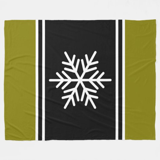 Nordic Snowflake Black Golden Olive Weiße Streifen Fleecedecke (Vorderseite (Horizontal))