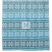 Nordic Snowflake Blue Imitats Strick Sweater Monog Duschvorhang (Vorderseite)