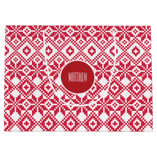 Nordic Snowflake Pattern Individuelle Name Weihnac Große Geschenktüte (Vorderseite)