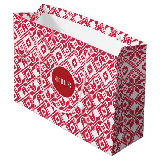 Nordic Snowflake Pattern Individuelle Name Weihnac Große Geschenktüte (Rückseite Schrägansicht)