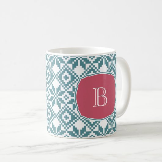 Nordic Snowflake Pattern Monogram Christmas Kaffeetasse (VorderseiteRechts)