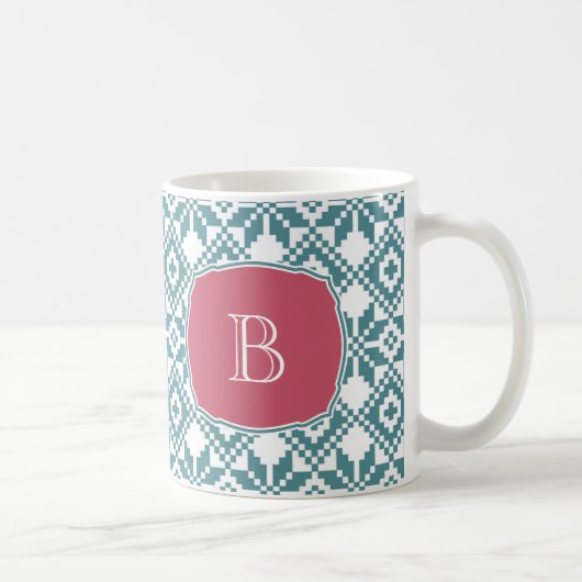 Nordic Snowflake Pattern Monogram Christmas Kaffeetasse (Rechts)