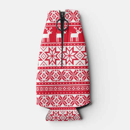 Nordic Snowflake Rentier Ugly Christmas Sweater Flaschenkühler (Rückseite)