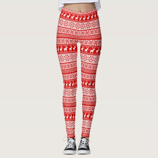 Nordic Snowflake Rentier Ugly Christmas Sweater Leggings (Vorderseite)