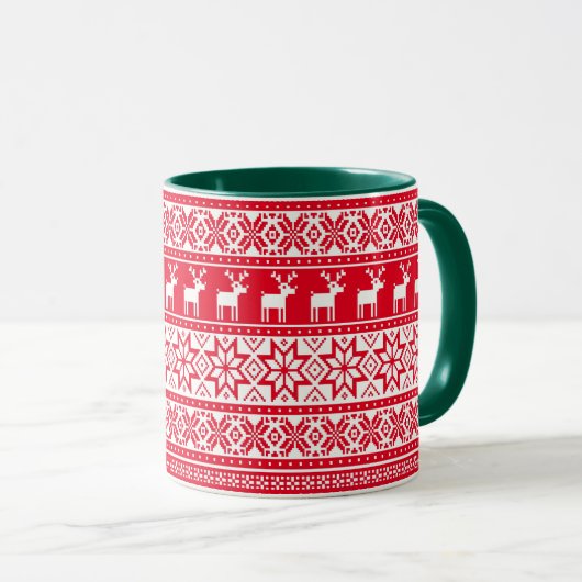 Nordic Snowflake Rentier Ugly Christmas Sweater Tasse (VorderseiteRechts)