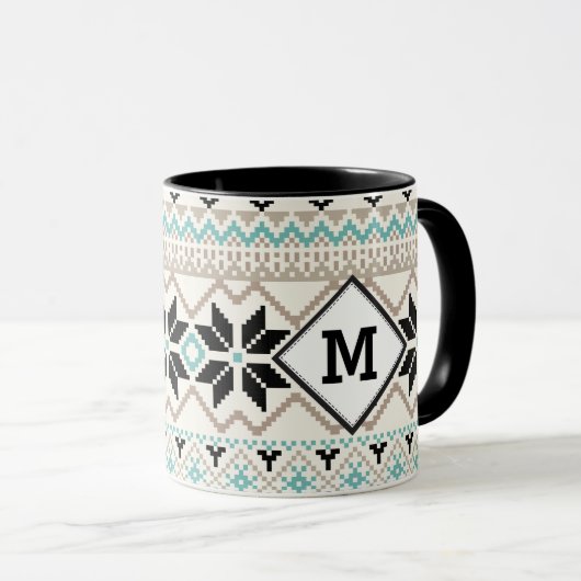 Nordic Snowflake Winter Sweater Pattern Tasse (VorderseiteRechts)