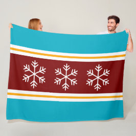 Nordic Snowflakes Bold Red White Azure Stripes Fleecedecke