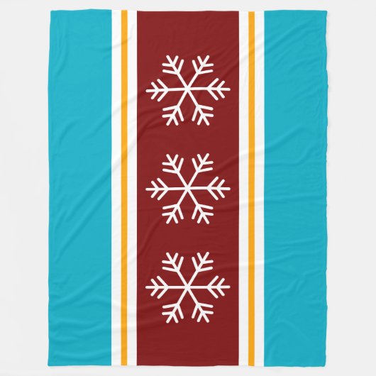 Nordic Snowflakes Bold Red White Azure Stripes Fleecedecke (Vorderseite)