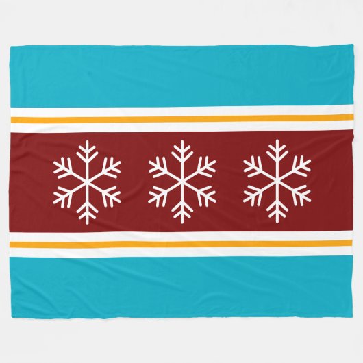 Nordic Snowflakes Bold Red White Azure Stripes Fleecedecke (Vorderseite (Horizontal))