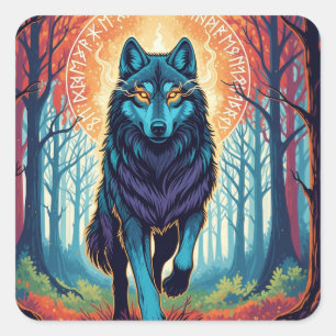Nordic Spirit Wolf Quadrat-Aufkleber Quadratischer Aufkleber
