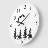 Nordic stil pine trees silhouettes moose in black große wanduhr (Winkel)