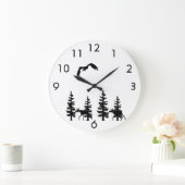 Nordic stil pine trees silhouettes moose in black große wanduhr (Zuhause)