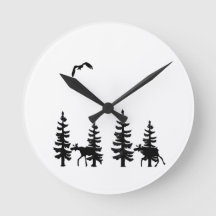 Nordic stil pine trees silhouettes moose in black