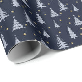 Nordic Stone Blue-Gray Weihnachtsbaumen Dunkel Geschenkpapier (Rolleneckpunkt)