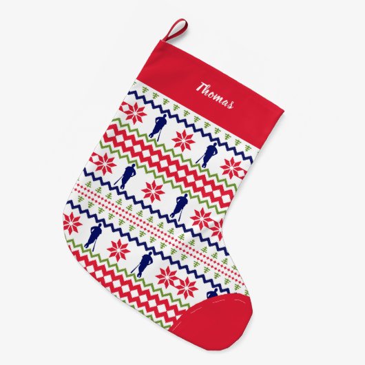 Nordic Style Baseball Player Pattern Christmas Großer Weihnachtsstrumpf (Vorderansicht (hängend))