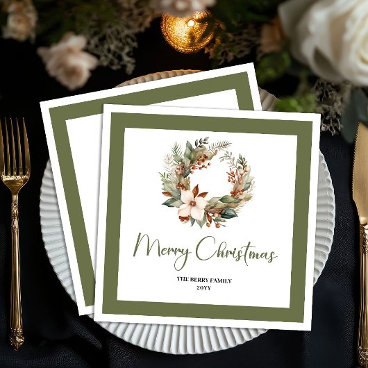 Nordic Style Christmas Wreath Family Name Napkins Serviette